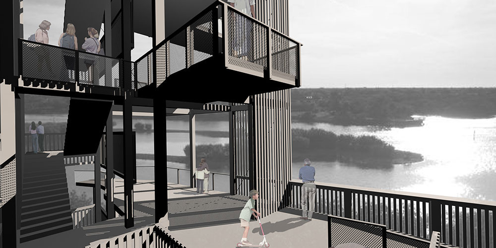 Coopers Point Observation Tower designed as part of nature